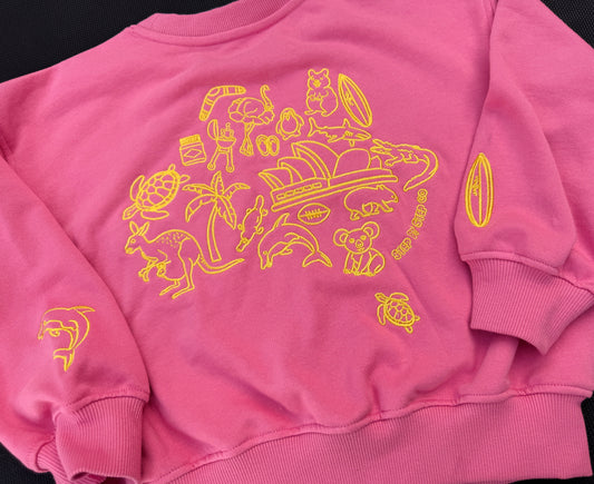 Australia Map Embroidered Set - Pink